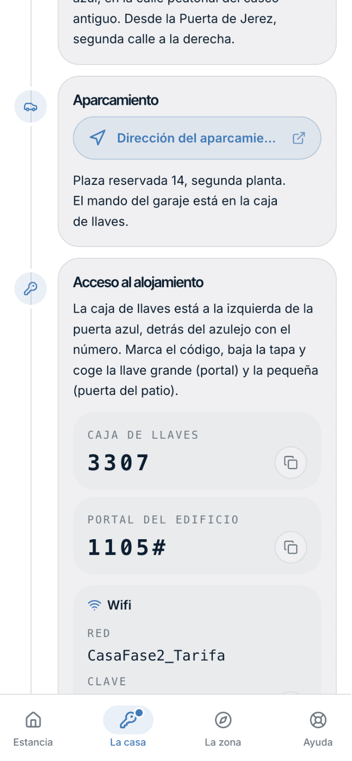 El portal del huésped en el móvil. La casa: llegar, entrar y cómo funciona
